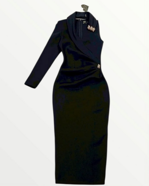 Asymmetrical Black Midi Dress