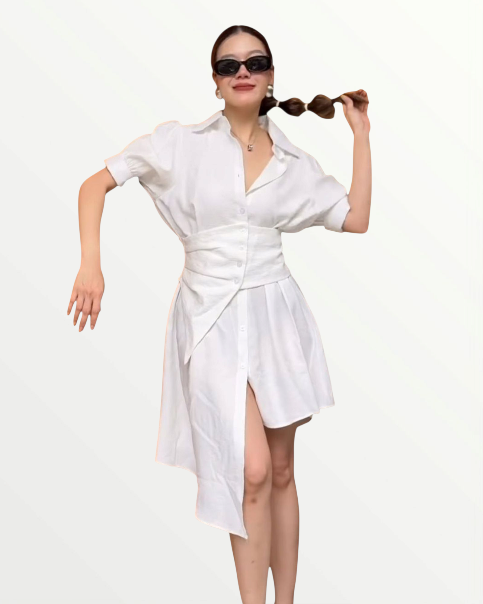 white asymmetric shirt dress ASYMMETRIC SHIRT DRESS Astraea