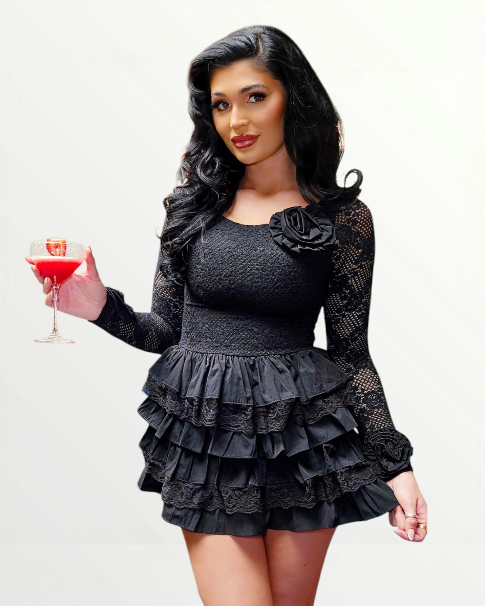 Black Lace Ruffle Dress