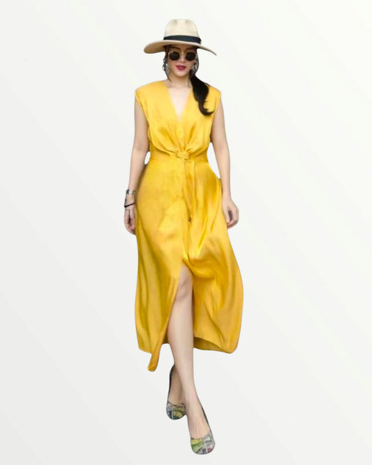 Yellow  Satin Shimmer Dress
