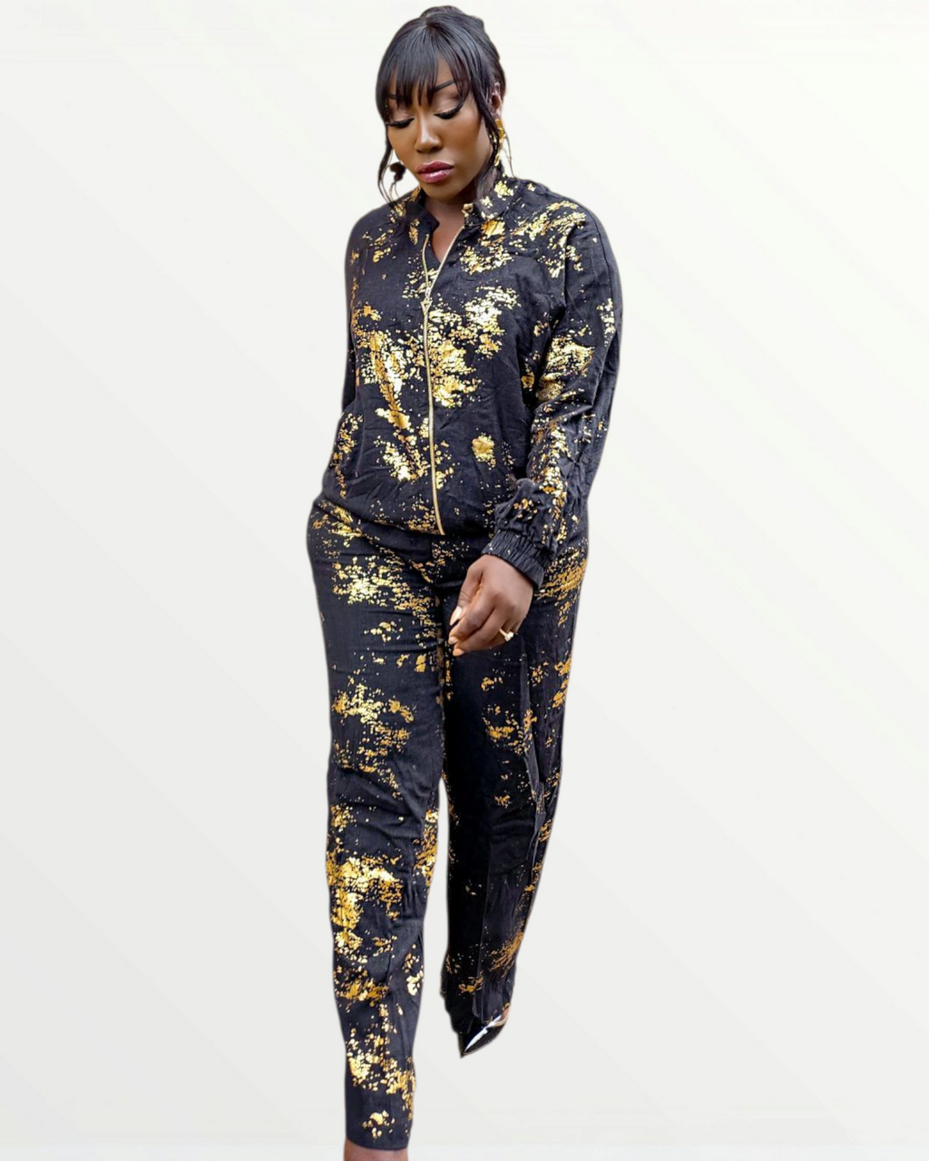 Black & Gold Linen Foil Print Co-Ord