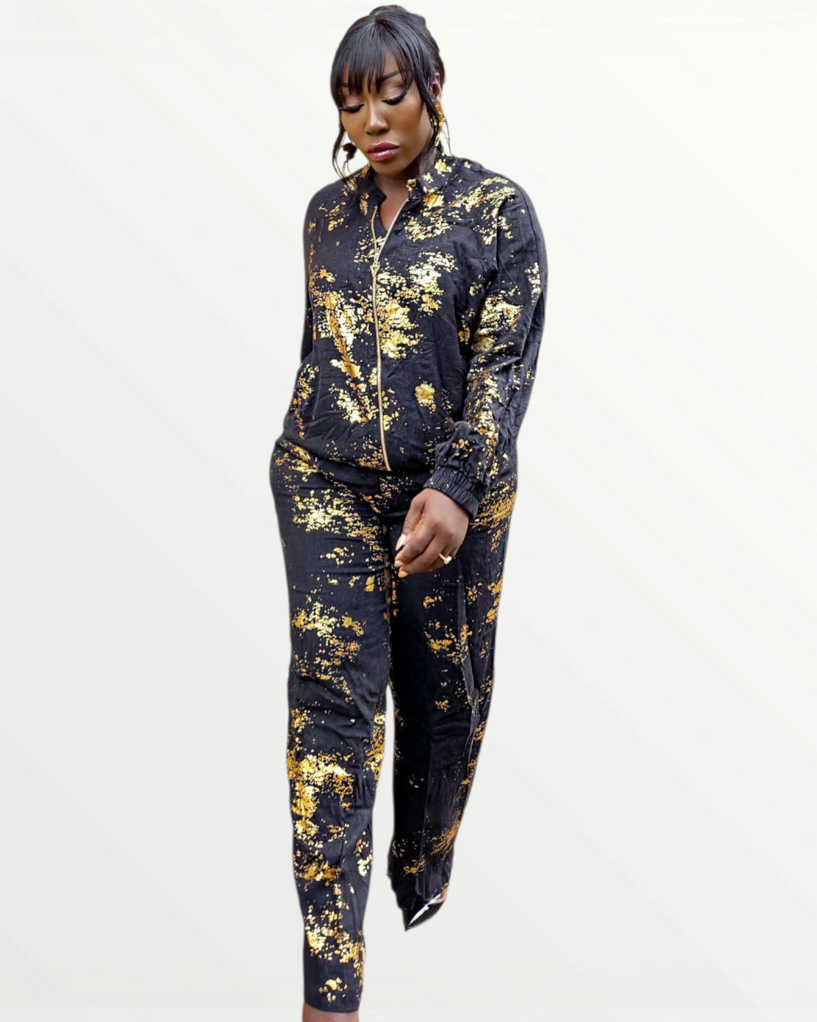 Black & Gold Linen Foil Print Co-Ord