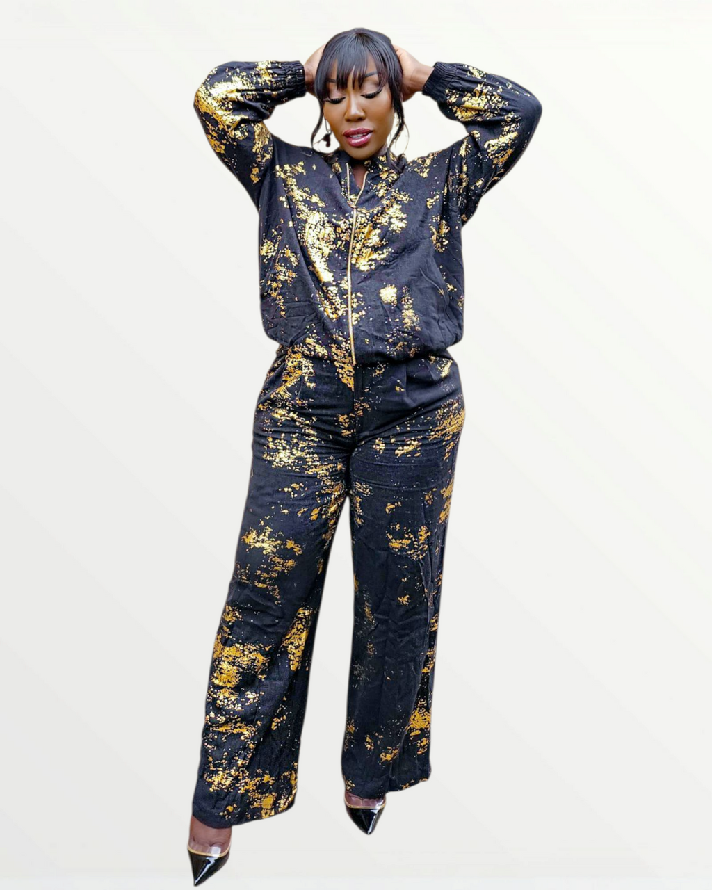 Black & Gold Linen Foil Print Co-Ord