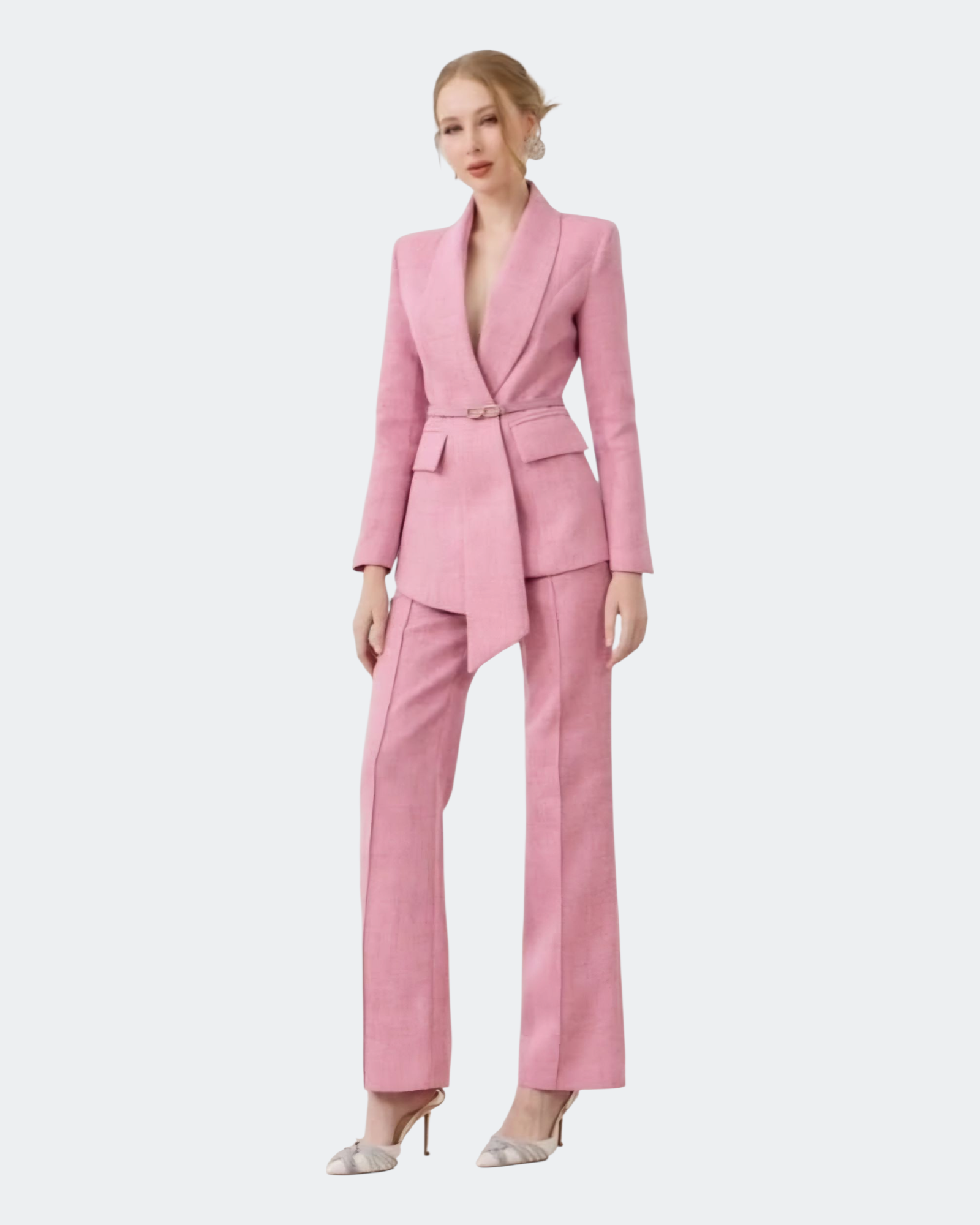 Pink Belted Trouser Suit