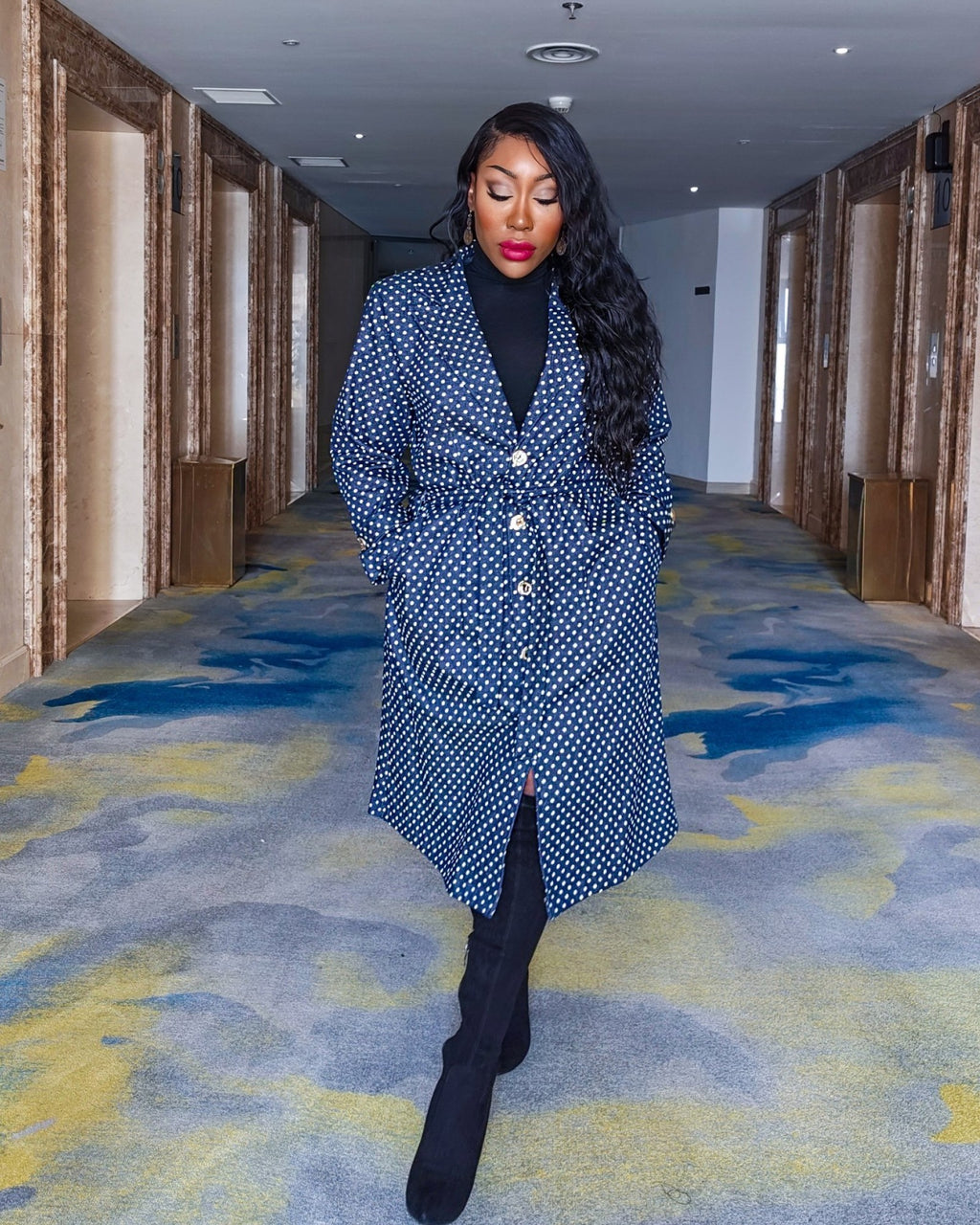 Denim Polka Dot Coat Dress