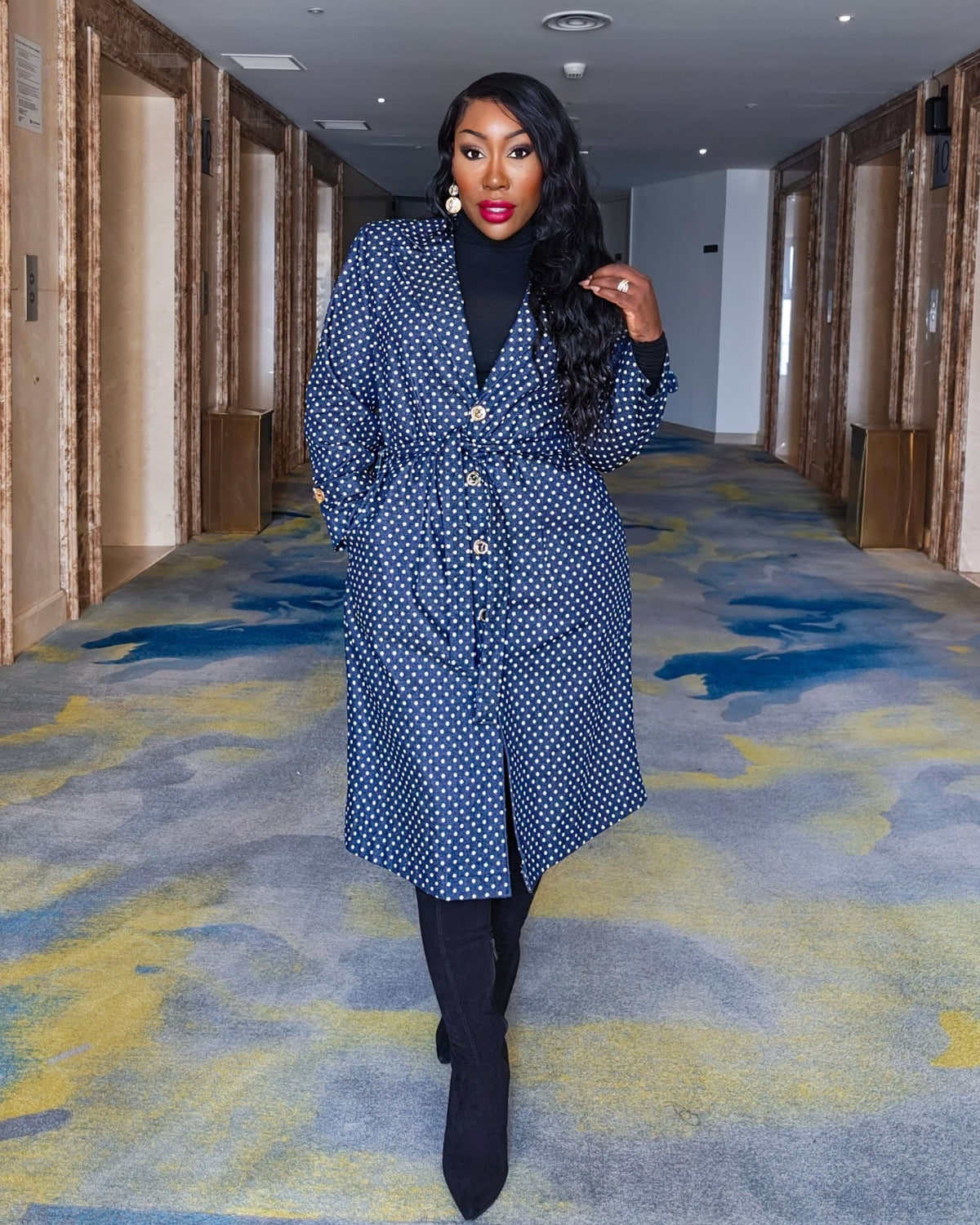 Denim Polka Dot Coat Dress