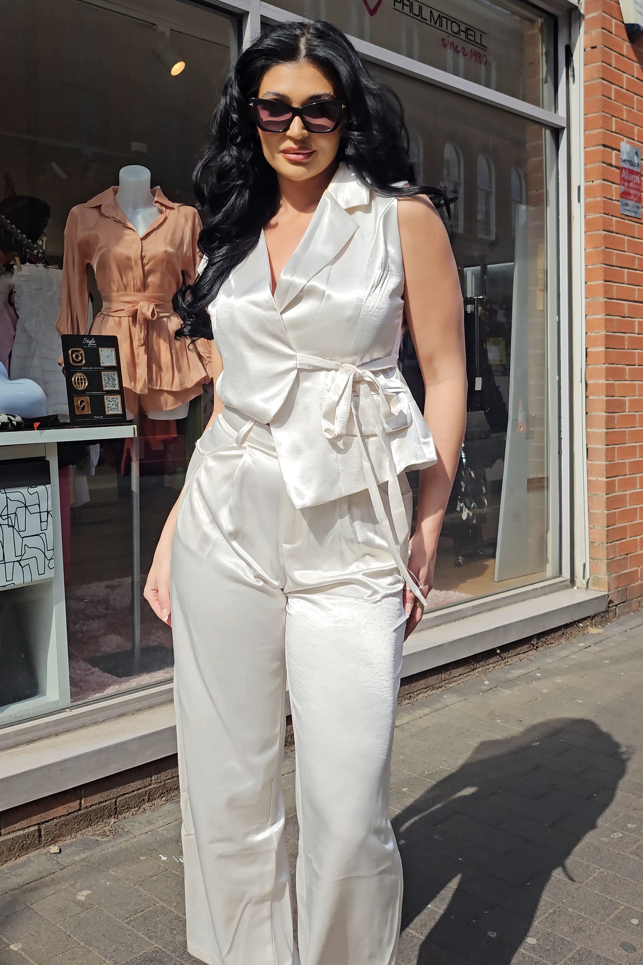 Ivory Satin 2 Piece Trouser Set