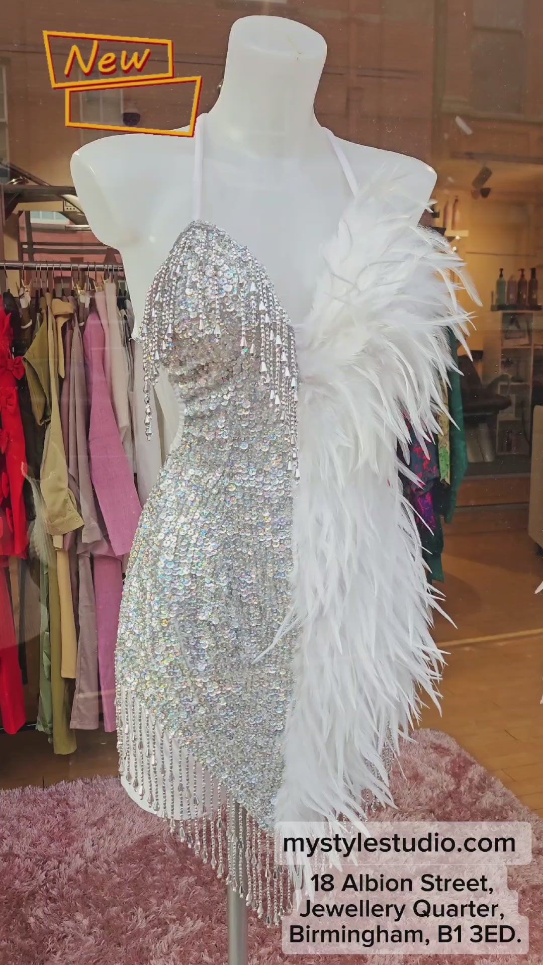 Handmade Silver & White Feather Sequin Party Dress