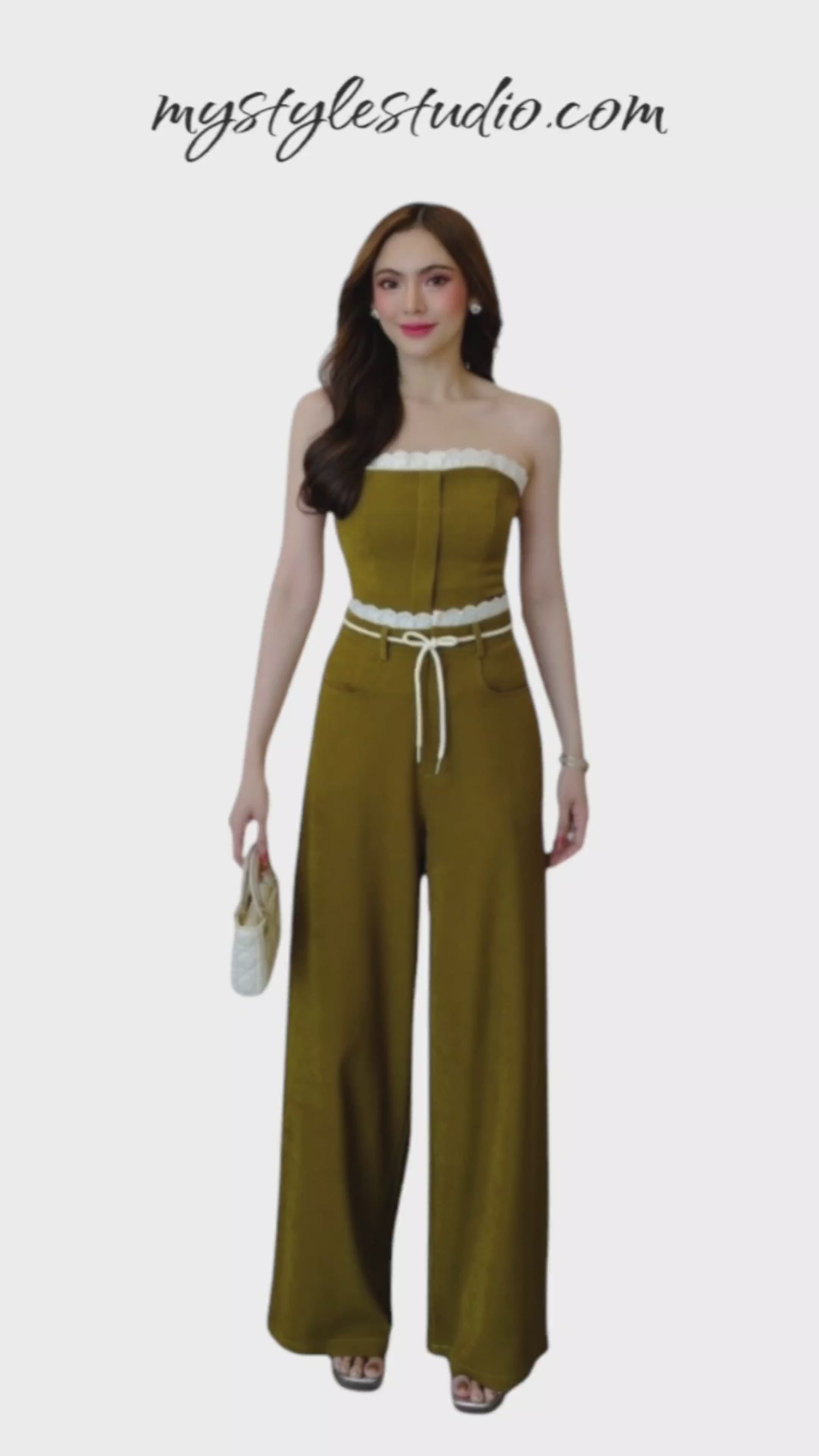 Olive Green Strapless 2 Piece Set