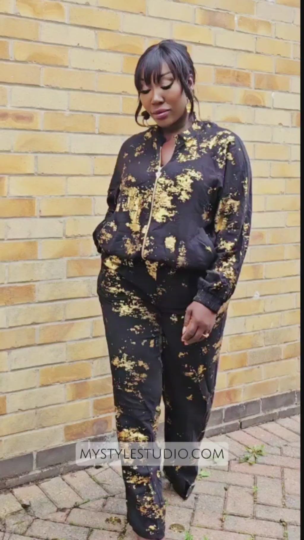 Black & Gold Linen Foil Print Co-Ord