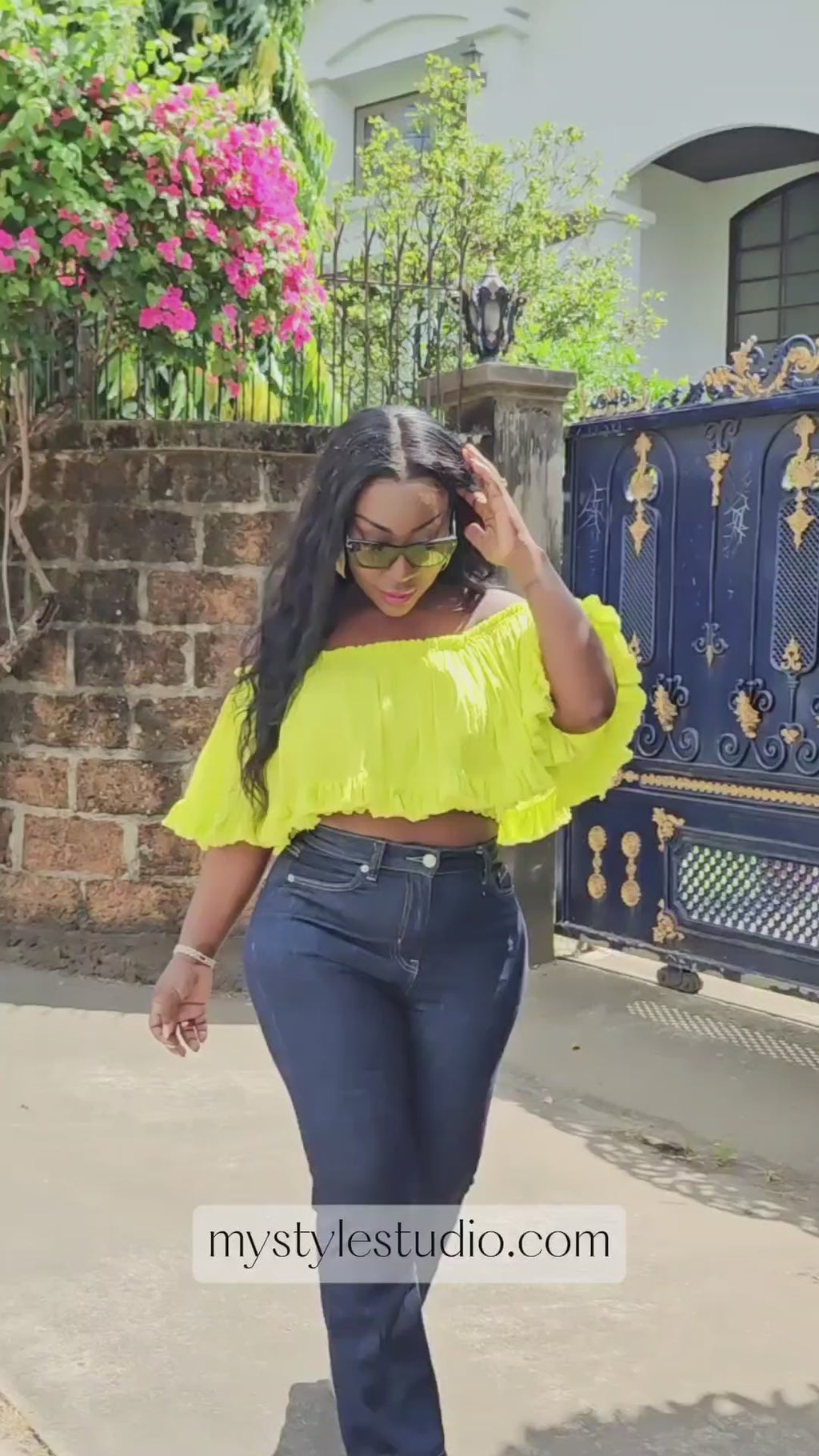 Off The Shoulder Neon Green Top