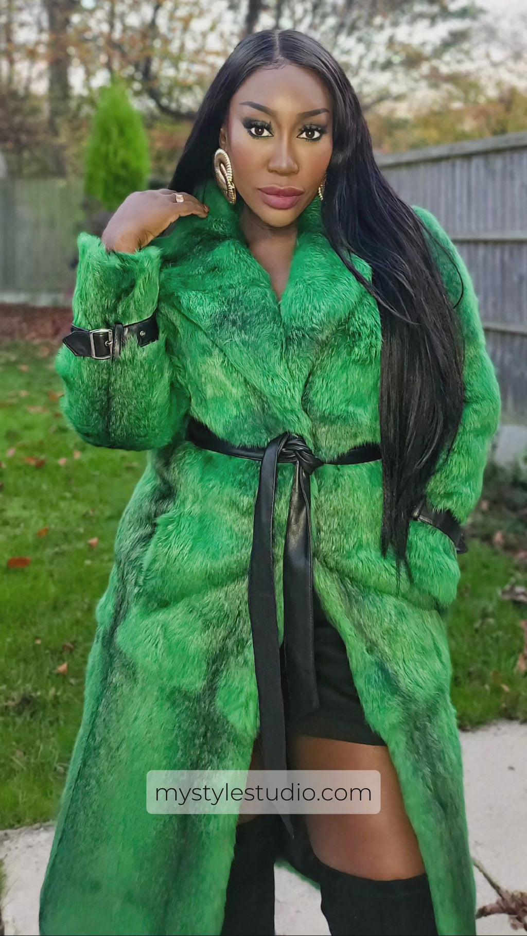 Green & Black Fur Coat