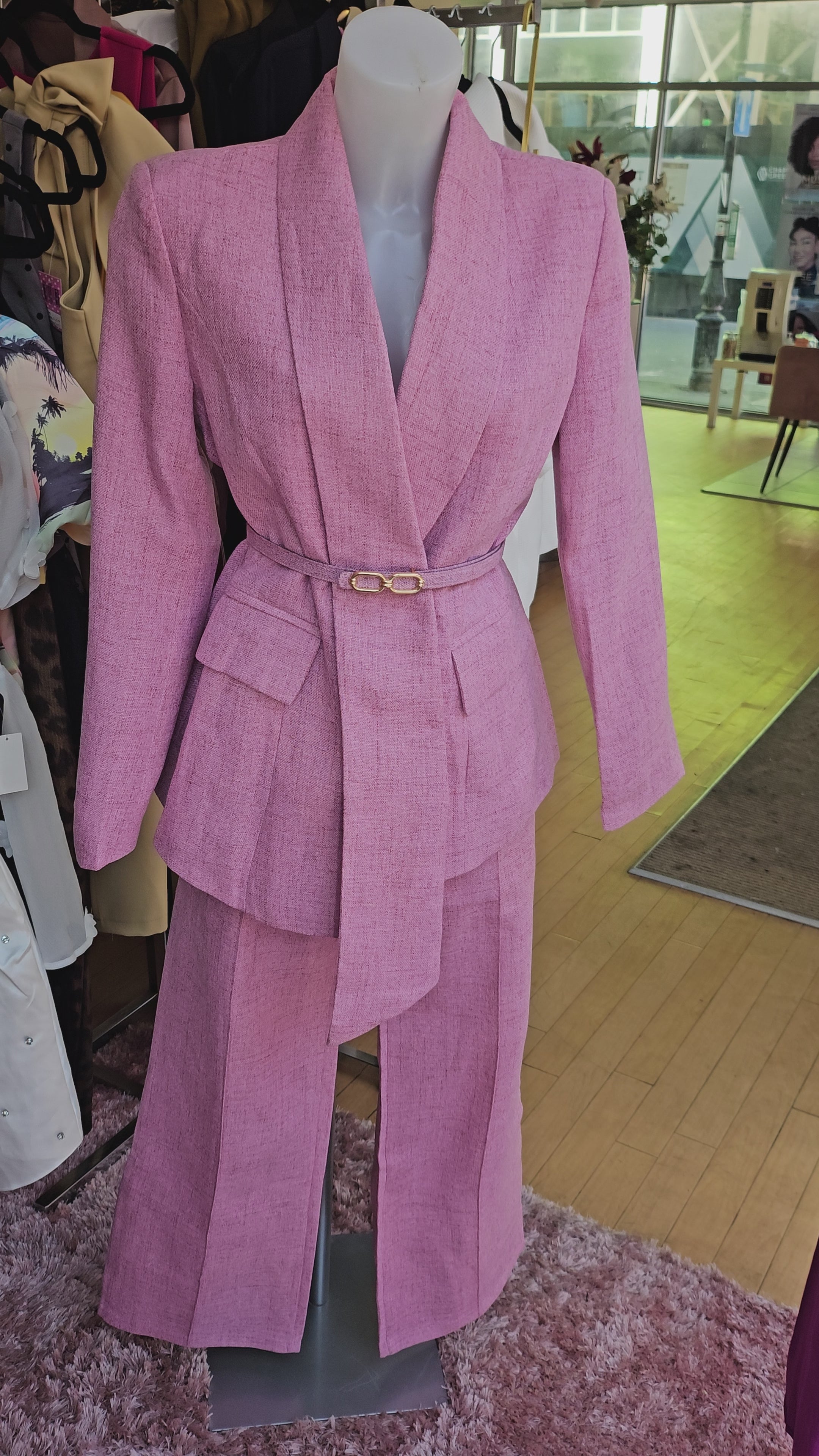 Pink Belted Trouser Suit