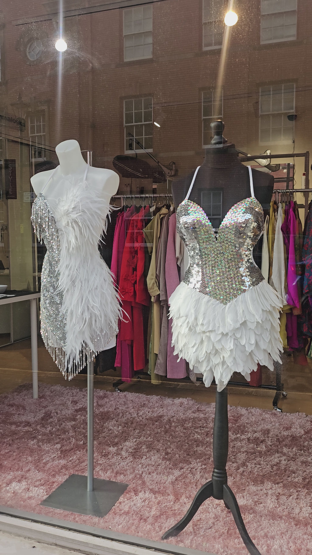 Handmade Silver & White Feather Sequin Party Dress