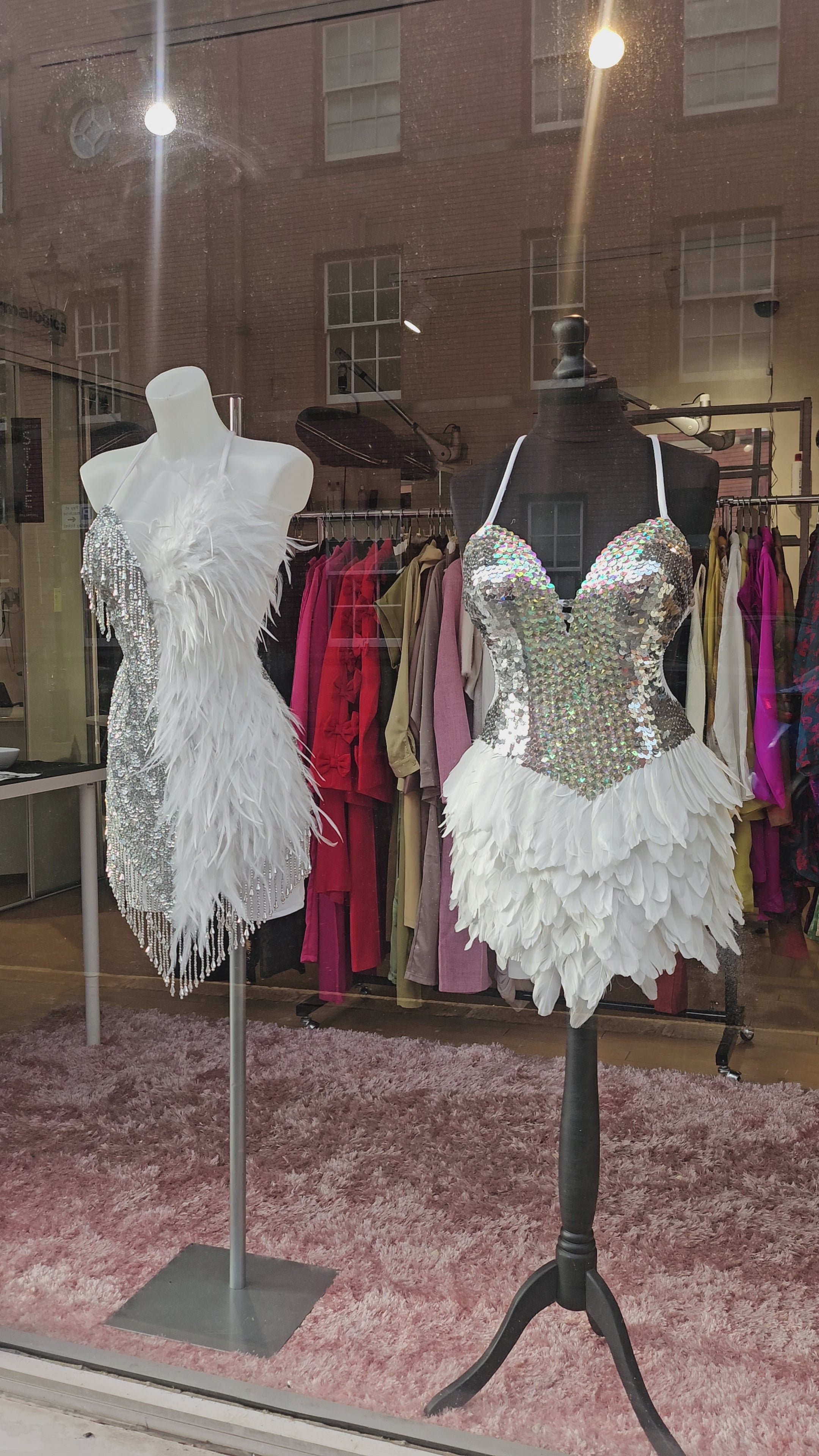 Handmade Silver & White Feather Sequin Party Dress