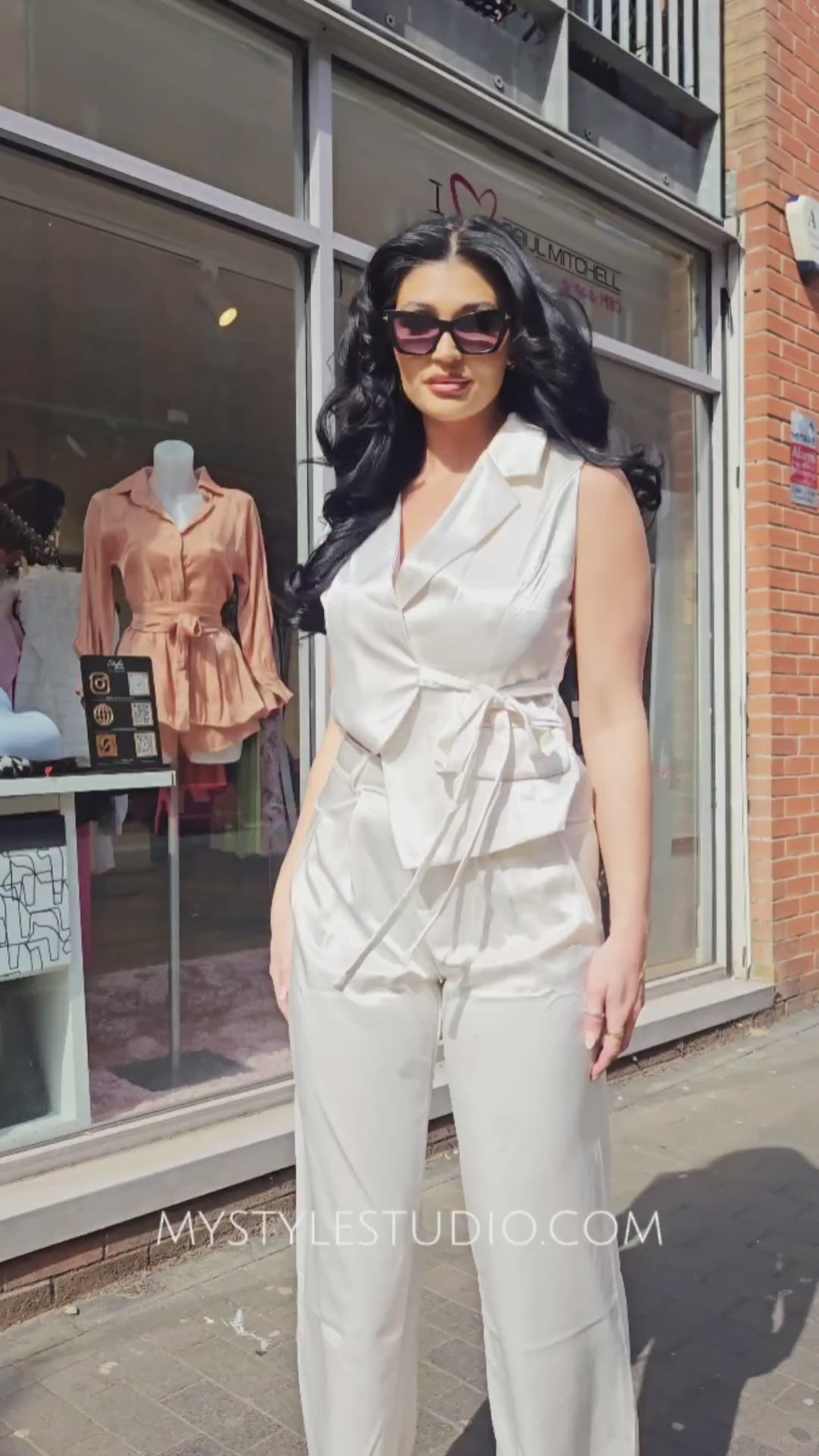 Ivory Satin 2 Piece Trouser Set