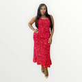 Red Sequin Midi Dress