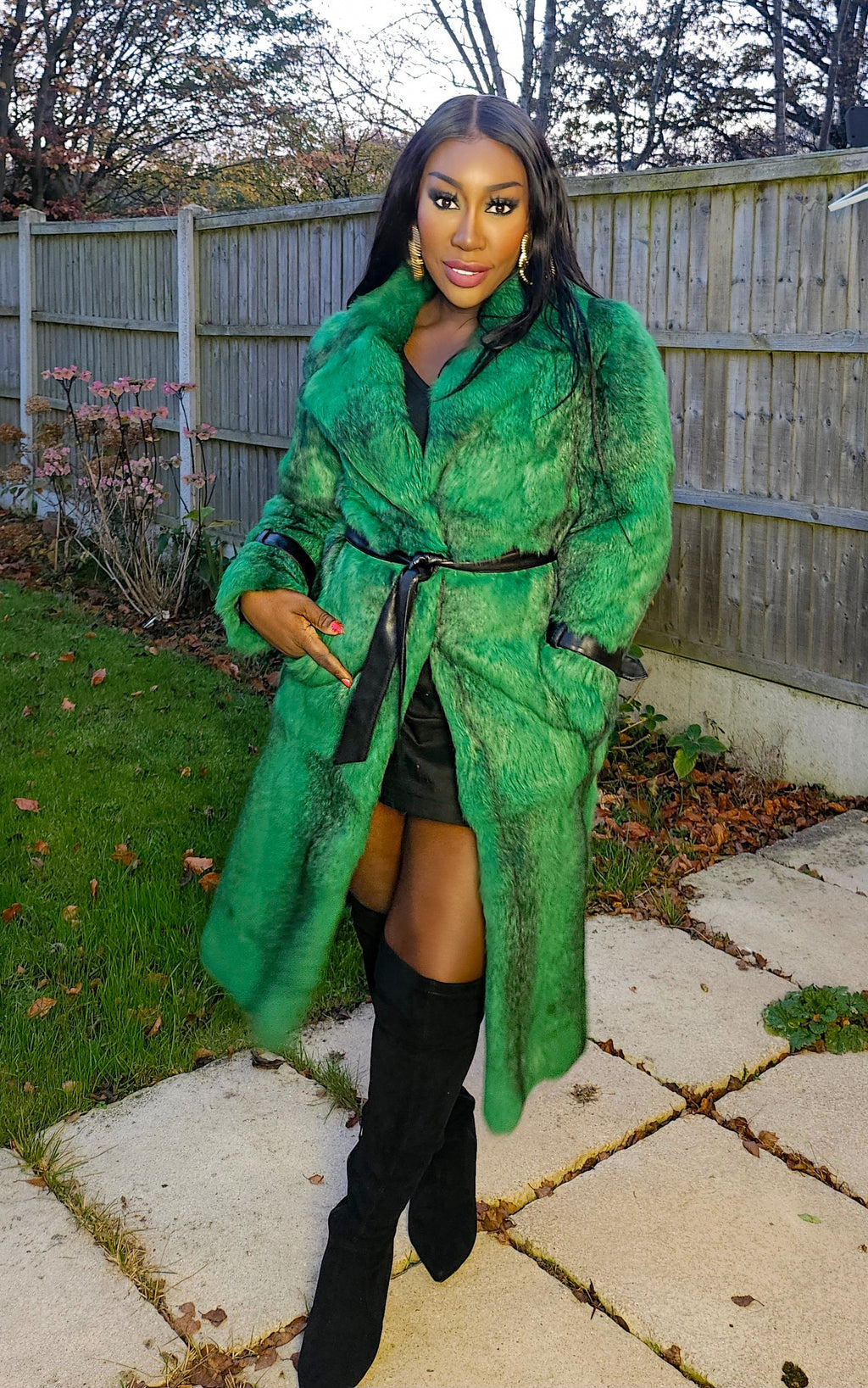 Green & Black Fur Coat
