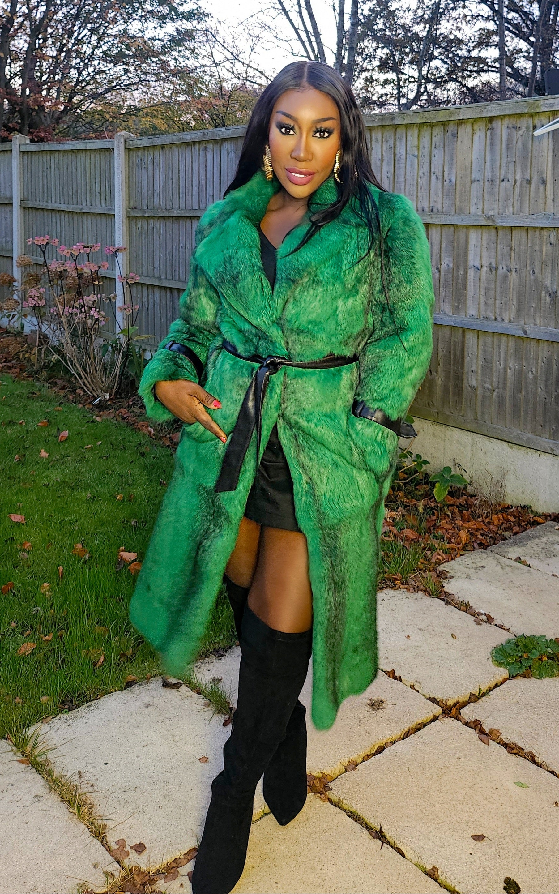 Green & Black Fur Coat