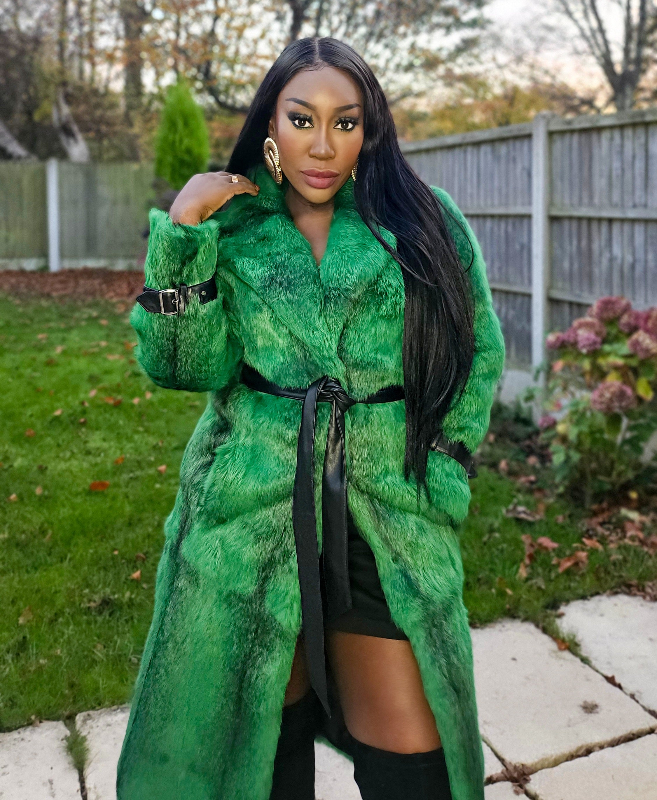 Green & Black Fur Coat