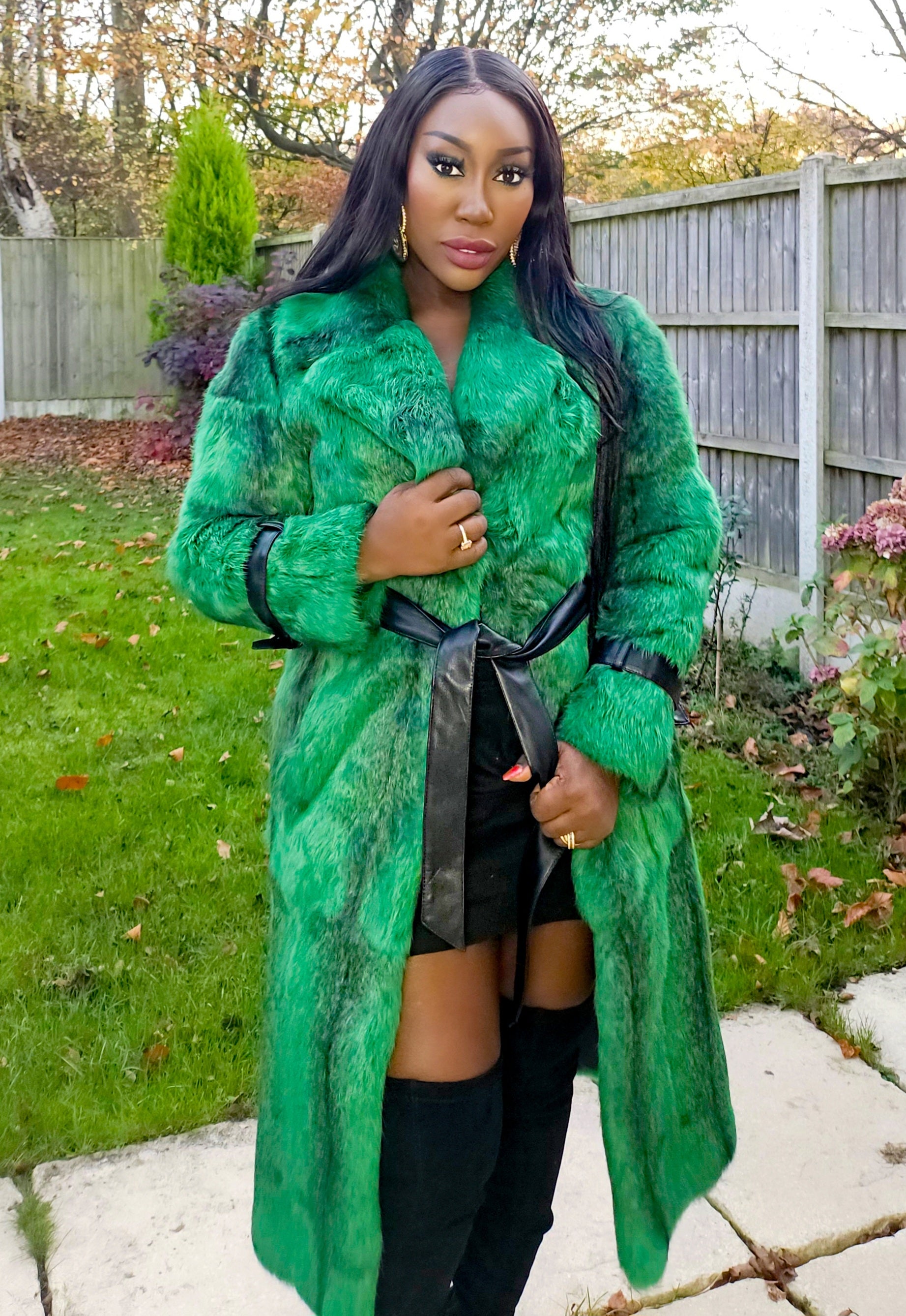 Green & Black Fur Coat