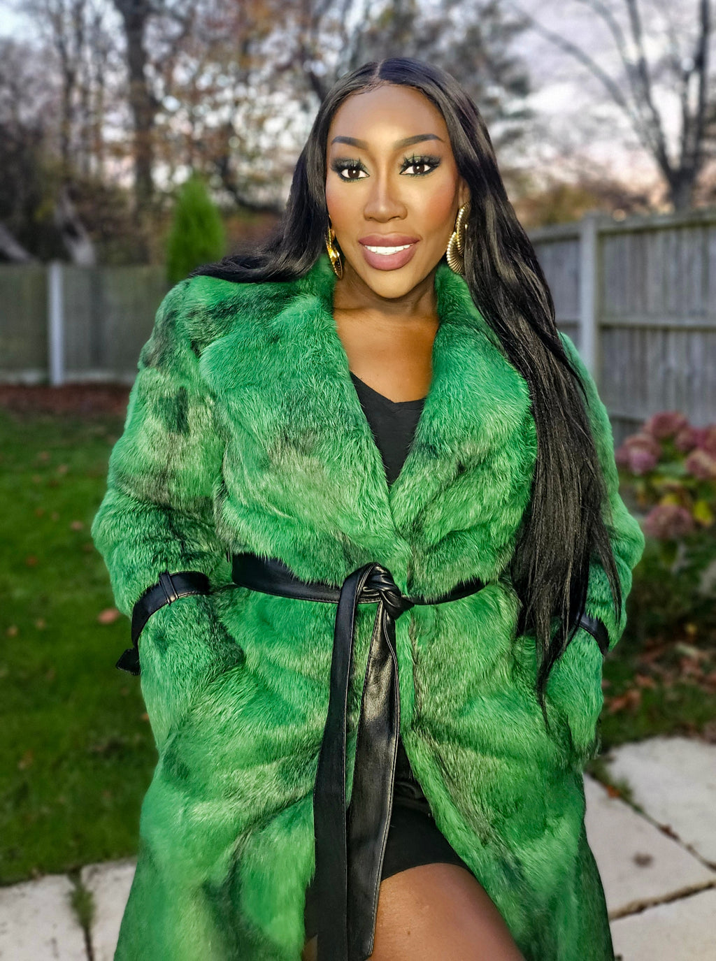 Green & Black Fur Coat
