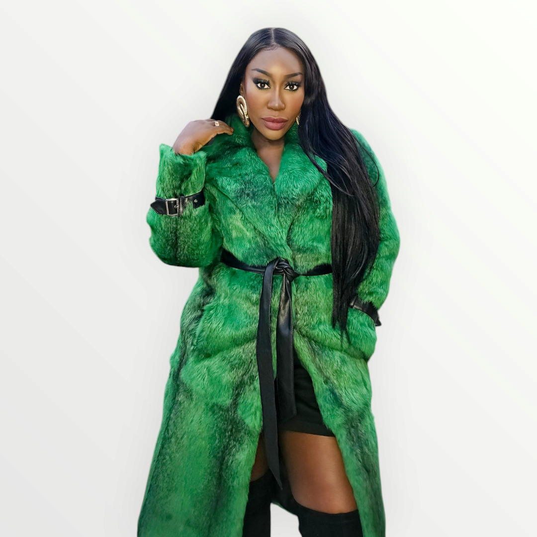 Green & Black Fur Coat