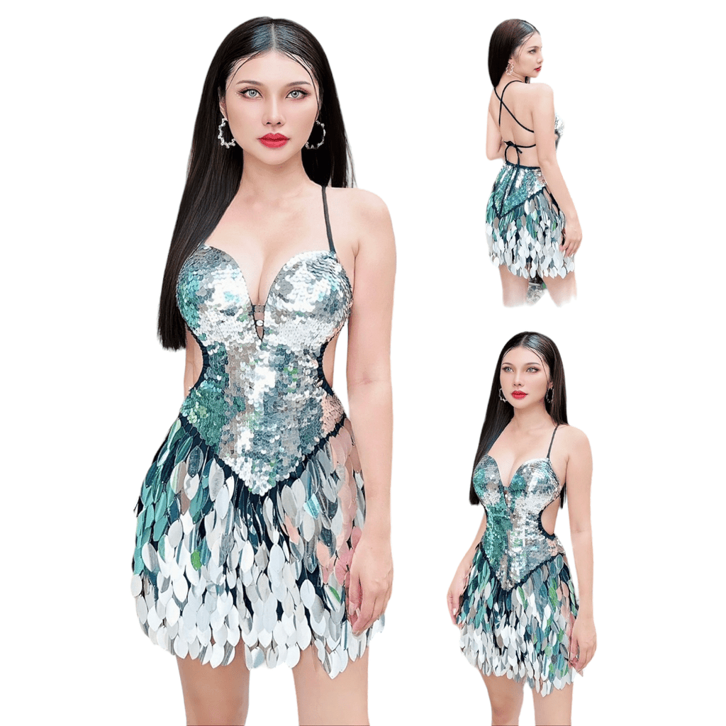 Handmade Silver Sequin Party Dress